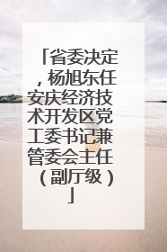 省委决定，杨旭东任安庆经济技术开发区党工委书记兼管委会主任（副厅级）