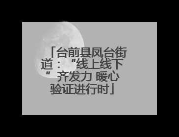 台前县凤台街道：“线上线下”齐发力 暖心验证进行时